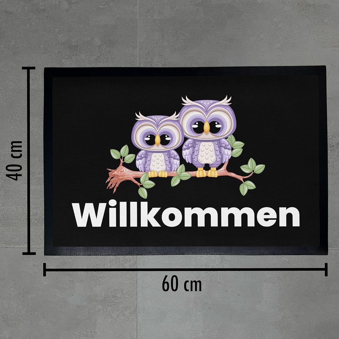 Trendation - Willkommen Eulen Grafik Fussmatte Geschenk Schöne Fussmatte Aussen und Innenbereich 60x