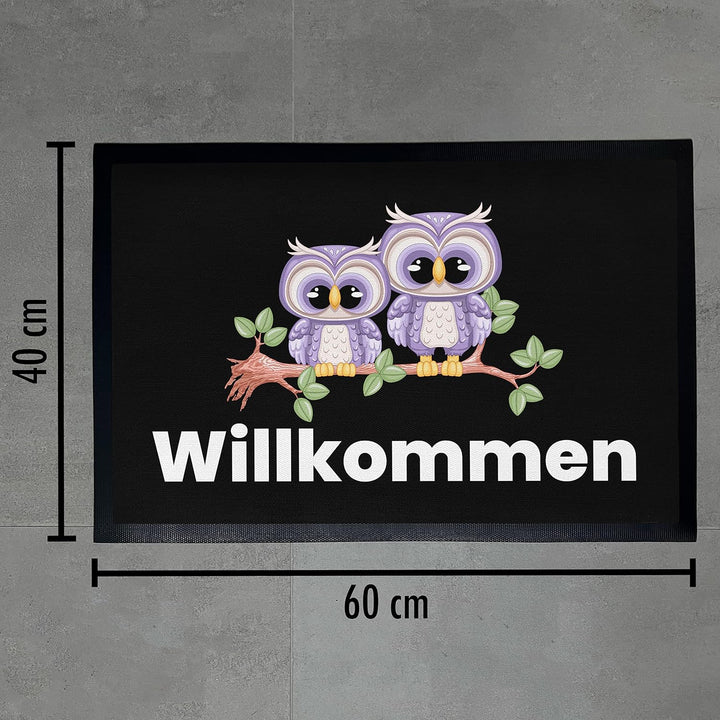 Trendation - Willkommen Eulen Grafik Fussmatte Geschenk Schöne Fussmatte Aussen und Innenbereich 60x