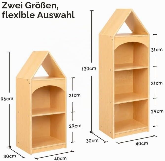 OOOK Kinder Bücherregal Holz, 4 Etagen Spielzeug Regal in Hausform | Kinder Regal, Bücherregal Kinde