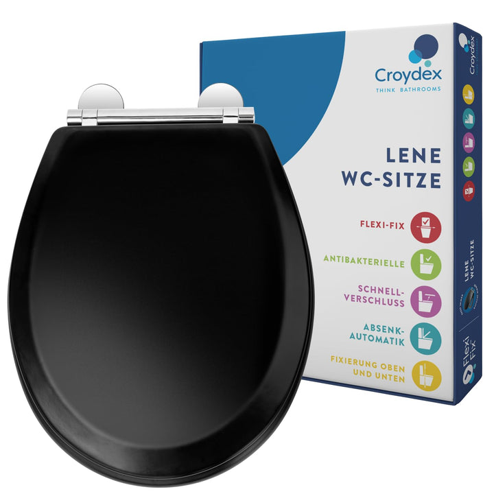 Croydex Lene Toilettendeckel mit Absenkautomatik aus Holz – Flexi-Fix Einfache Montage - Schnellvers
