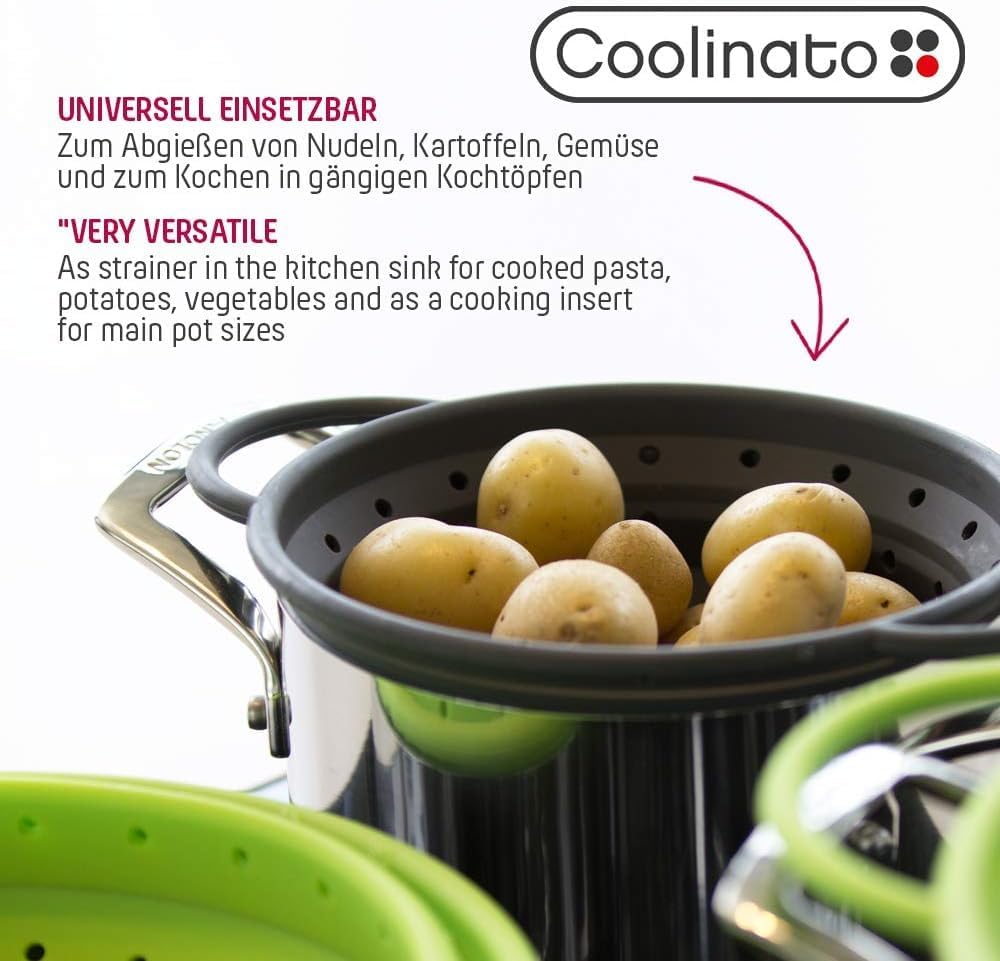 Coolinato Sieb faltbar aus Silikon | Platzsparend, leicht zu reinigen und Spülmaschinenfest Verwende