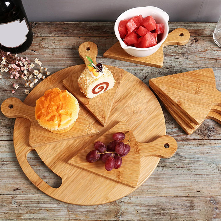 Pizza Paddle Service Board, 11in Rundes Fruchtbrett Mit 6pcs Dreieckigen Einzelpanelen, Pizzateller