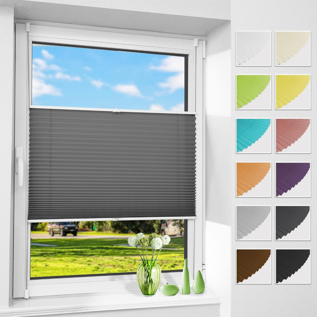 Allesin Plissee ohne Bohren Plissees Klemmfix Anthrazit 40x80cm(BxH), Plisseerollo Faltrollo mit Kle