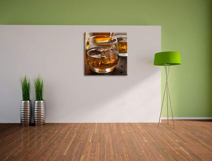 Goldgelber Whiskey , Format: 70x70 auf Leinwand, XXL riesige Bilder fertig gerahmt mit Keilrahmen, K