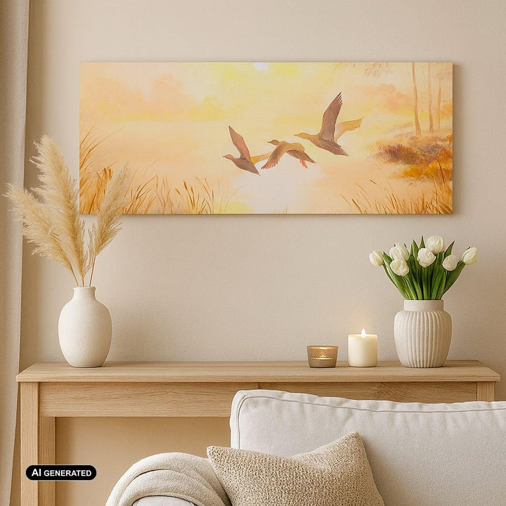 Wandbilder Dekoration Wohnzimmer Vogel Natur Wasser Panorama Bilder auf Leinwand 120x50cm Leinwandbi
