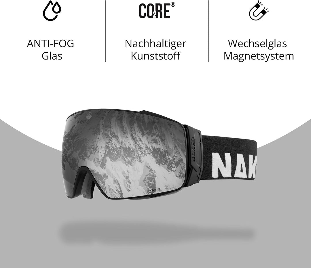 NAKED Optics® Skibrille Snowboard Brille für Damen und Herren - Verspiegelt mit Magnet-Wechselsystem