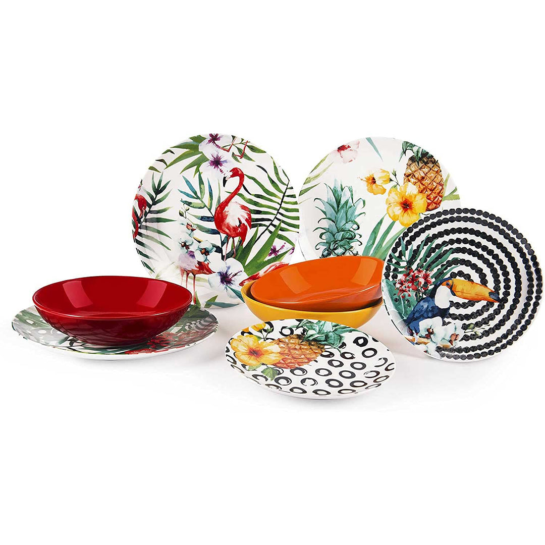 Excelsa Tropical Chic Teller-Set, 18 Stück, Porzellan, mehrfarbig Single, Single