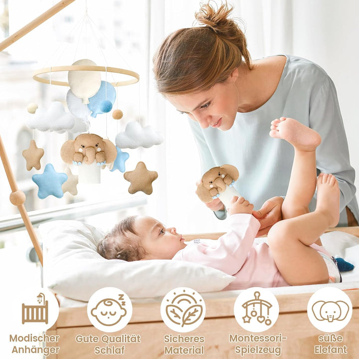 Tiere Mobile Baby Windspiele, 3D Heissluftballon Elefanten Baby Mobile für Bett, Babybett Mobile Wic