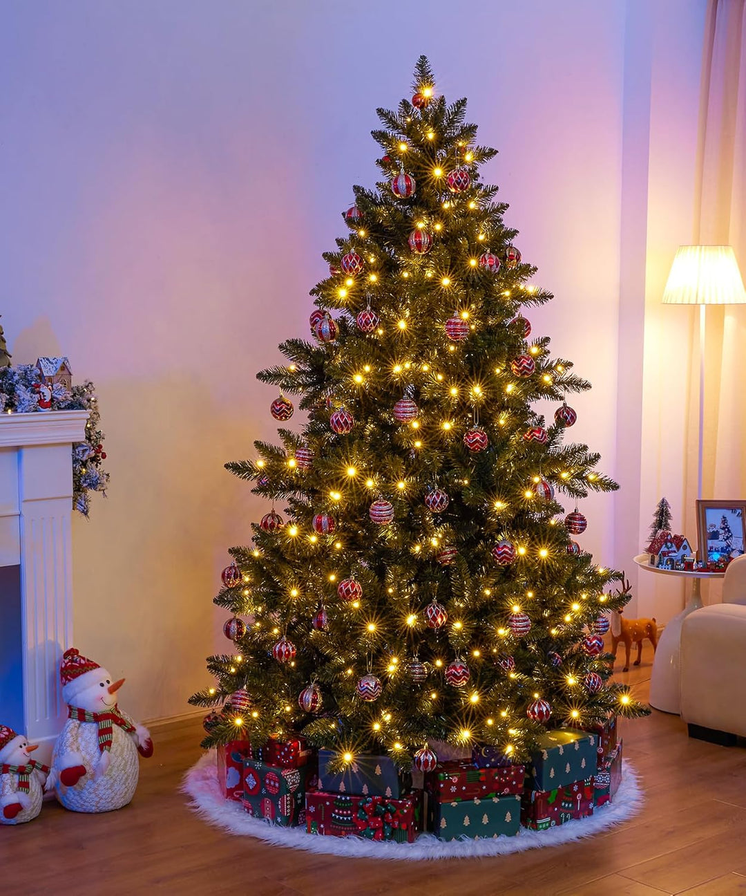 Yorbay Künstlicher Weihnachtsbaum mit Beleuchtung LED mit Holzständer für Weihnachten-Dekoration (18