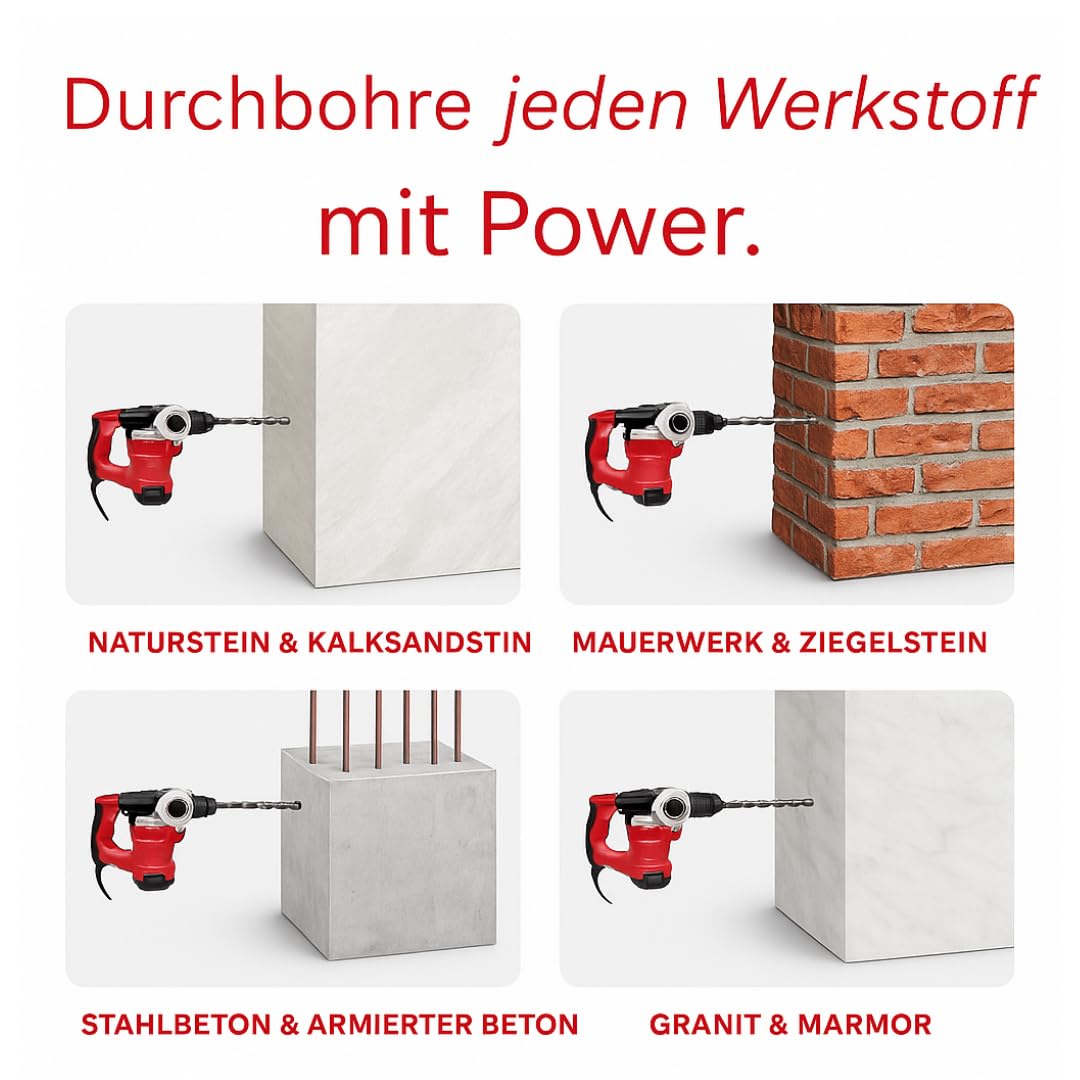 SDS Plus Bohrer Set: Betonbohrer Kreuzschneide | Grössen Ø 20, 24, 25, 28, 32, 40, 50, 55 mm | Länge