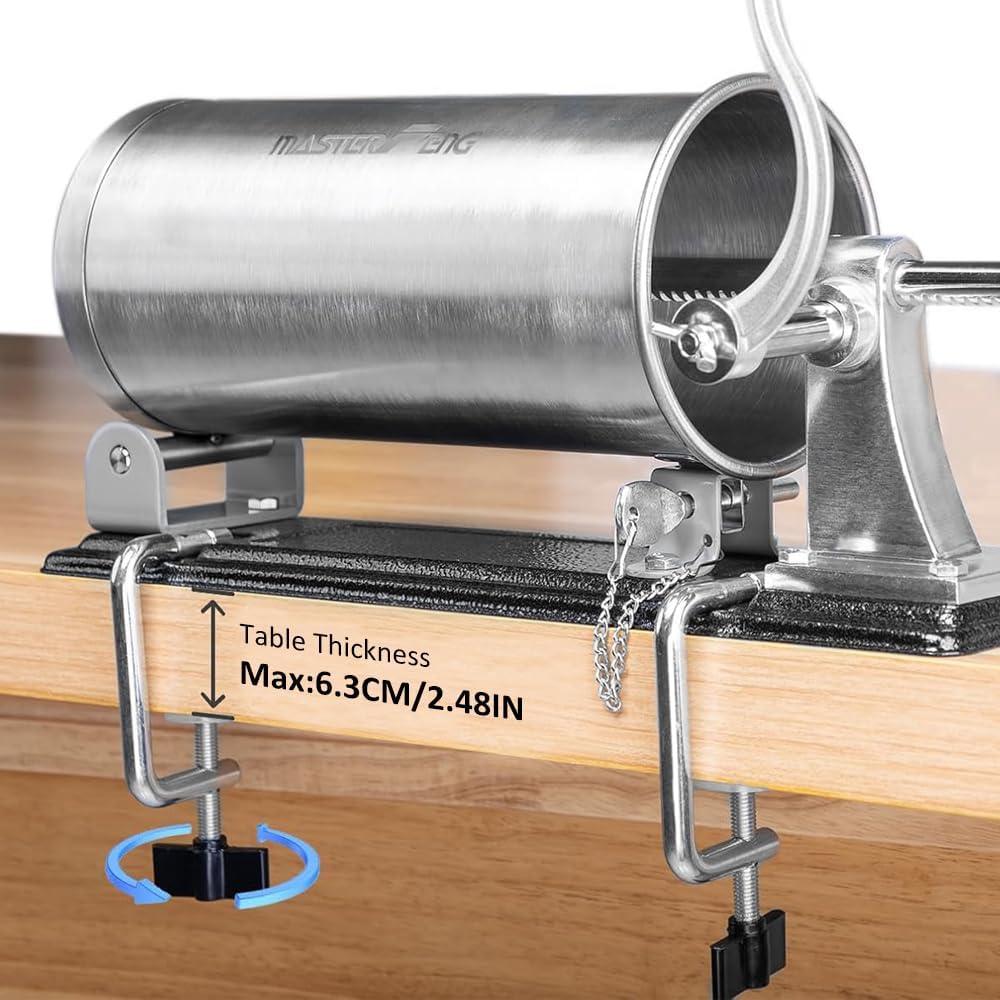 MASTER FENG 6 LBS Wurstfüllmaschine Horizontale Füllmaschine aus Edelstahl mit 8 Fülltrichtern und 1