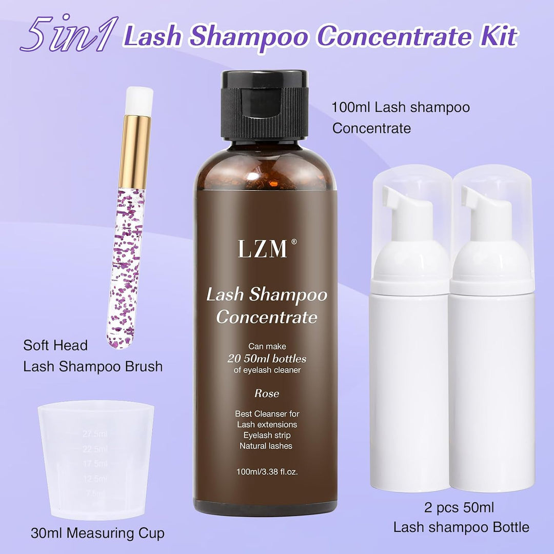 LZM Wimpernverlängerungsshampoo Konzentrat - Reinigungskonzentrat für Wimpernverlängerungen mit Bürs