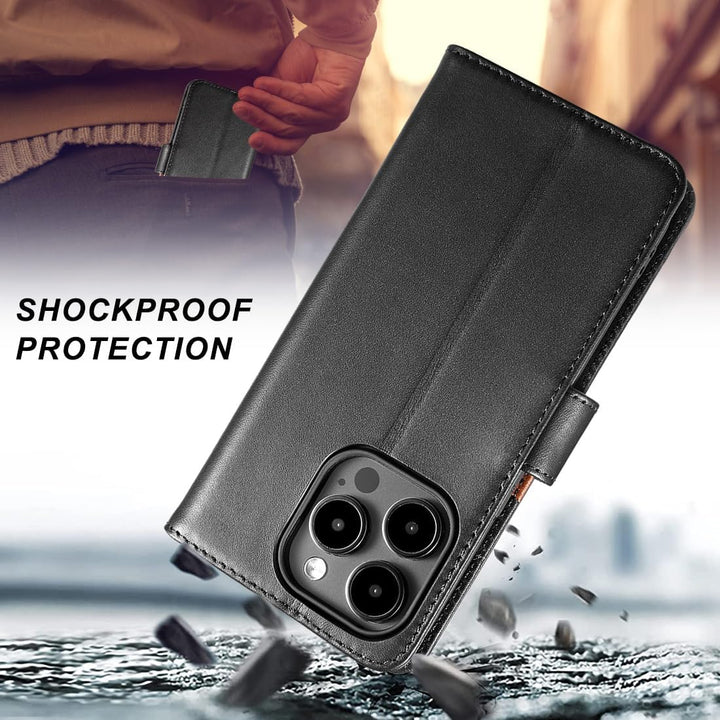 LENSUN Echtleder Hülle für iPhone 15 Pro, Handyhülle [Echtes Leder][Magnetverschluss][RFID Schutz] H