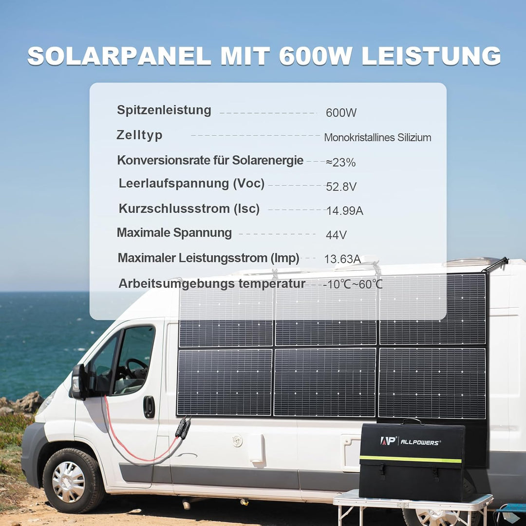 ALLPOWERS SP039 600W Faltbar Solarpanel Wohnmobil Solarpanel Set IP67 Wasserdicht 44V Monokristallin