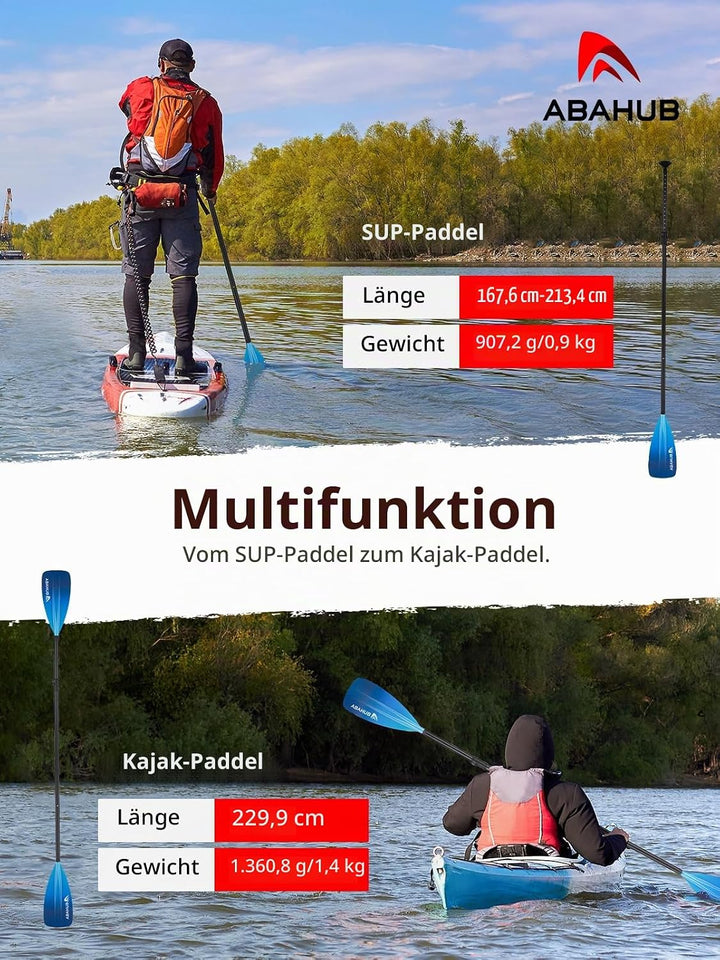 Abahub 2 in 1 Sup Kajak Paddel Aluminium Einstellbares Stand Up Paddle für Paddleboard, Aluminiumleg