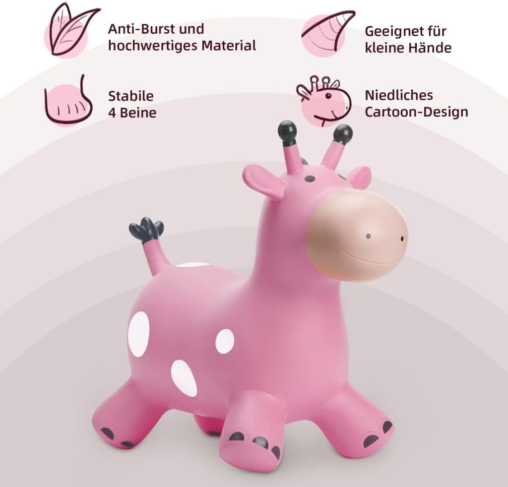 U&C Planet Hüpftier für Kinder Aufblasbare Giraffe Rosa Giraffe Hüpfer mit Handpumpe,Sprungpferd Hüp