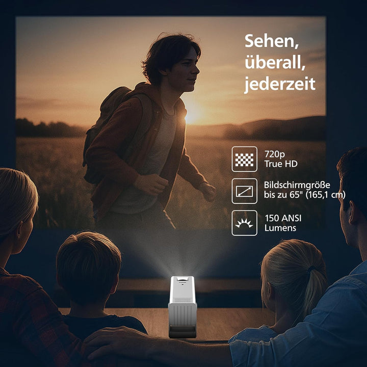 Philips, Neopix 140, Heimkino-Beamer, Auflösung 1280 x 720p, 180 Grad drehbar, Spiegelmodus, WLAN 6,