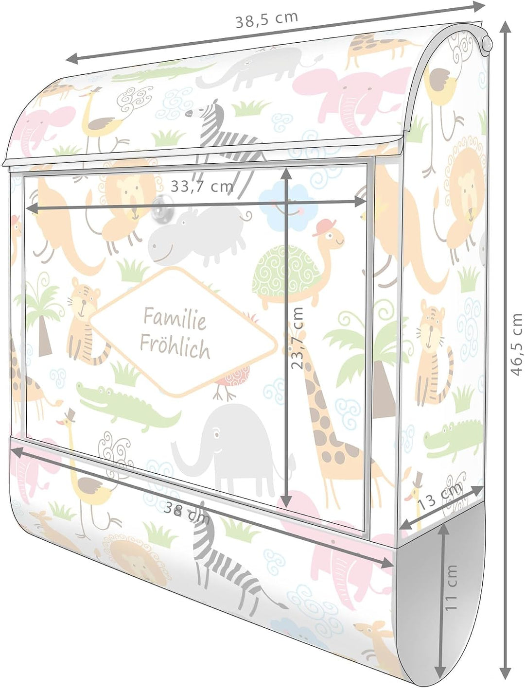 banjado Design Briefkasten personalisiert 38,5x46,5x13cm &amp; 2 Schlüssel - Briefkasten Stahl Silber Ze