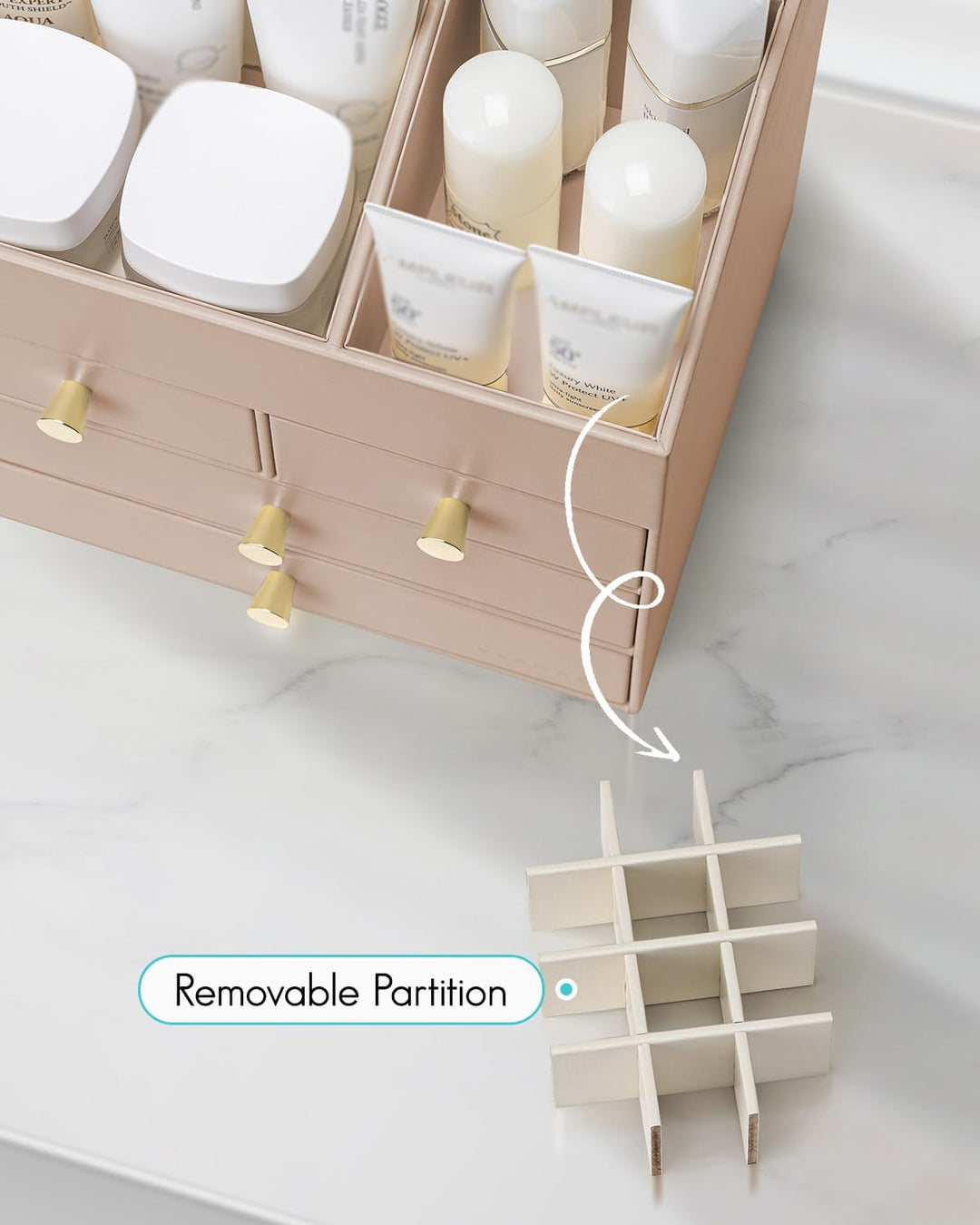 VLANDO Make up Organizer mit 4 Schubladen, Schminktisch Kosmetik Skincare Parfüm Organizer, für Bade