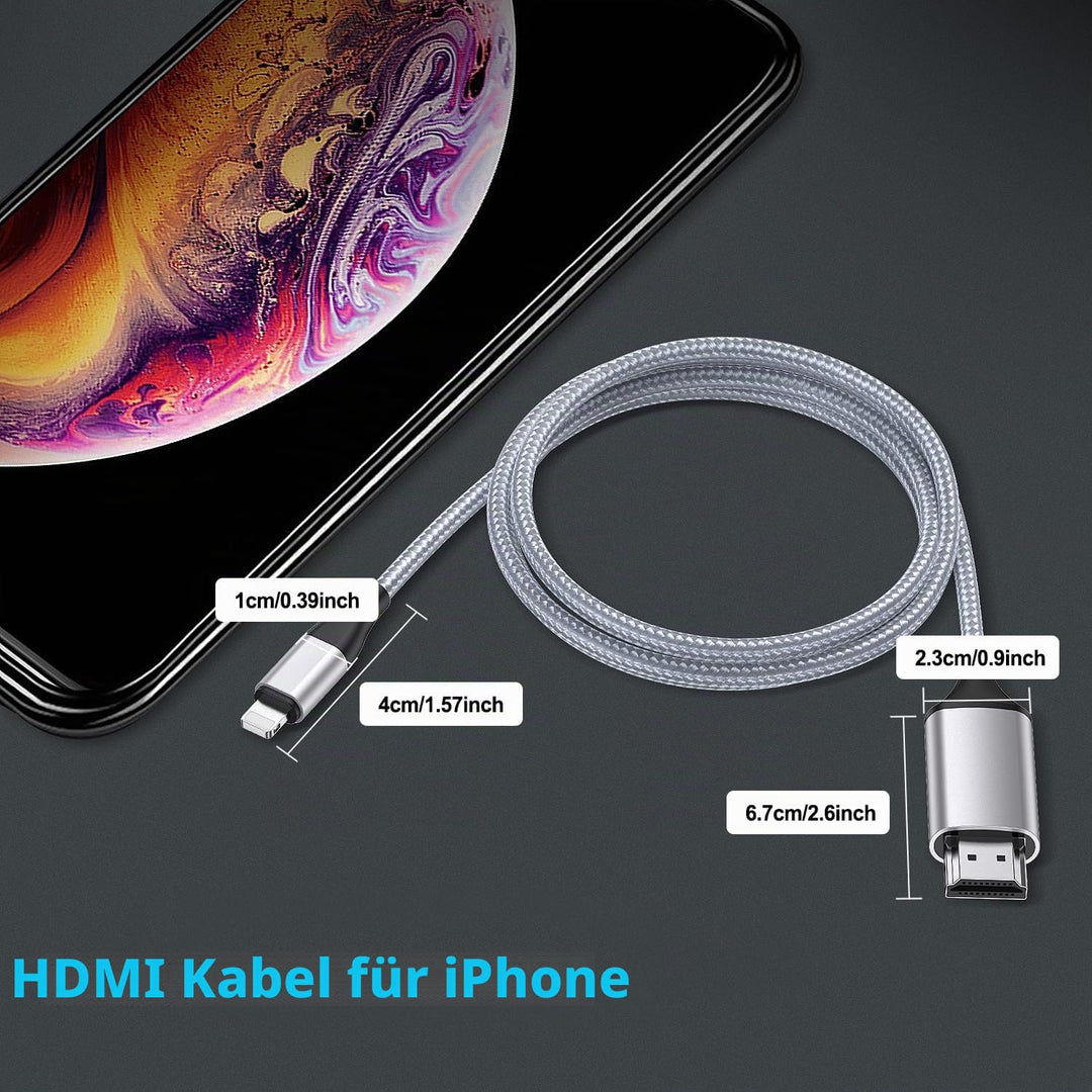 lulaven HDMI-Kabel für iPhone,2,0 m,HDMI-Verbindungskabel,iPhone/Pad/Pod zu TV/Monitor/Projektor,Kom