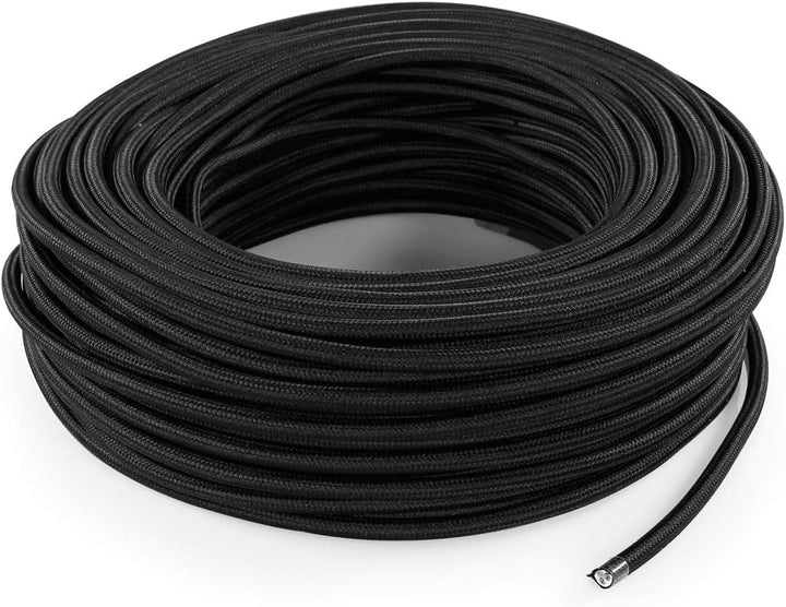 Textilkabel für Lampe, Stoffkabel 3-adrig (3x1,50mm²) - Schwarz. Made in Italy (10 Meter), 10 Meter