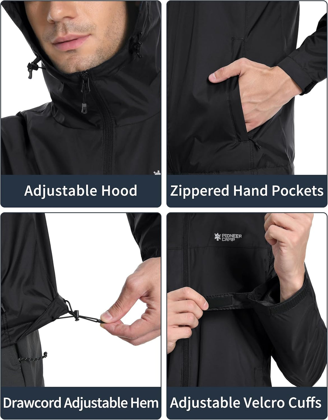 Pioneer Camp Herren Regenjacke Wasserdicht Atmungsaktiv Leichte Winddicht Windbreaker Packbare Outdo