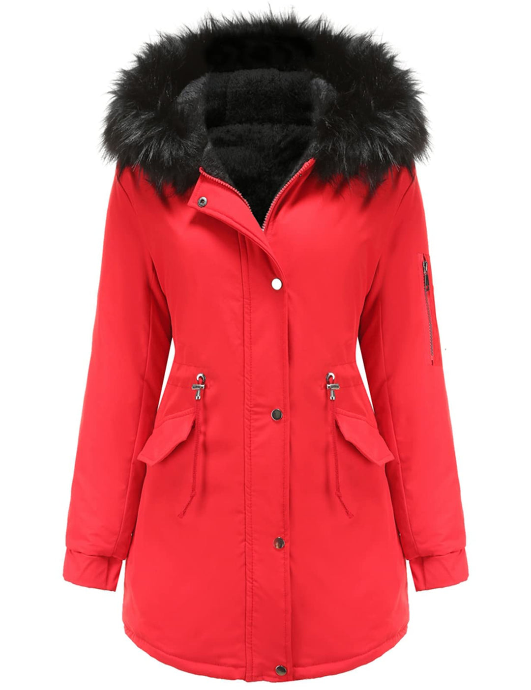 Tuopuda Winterjacke Damen Lang Wintermantel Warm Winter Jacke mit Kapuze Reissverschluss Parka Fleec