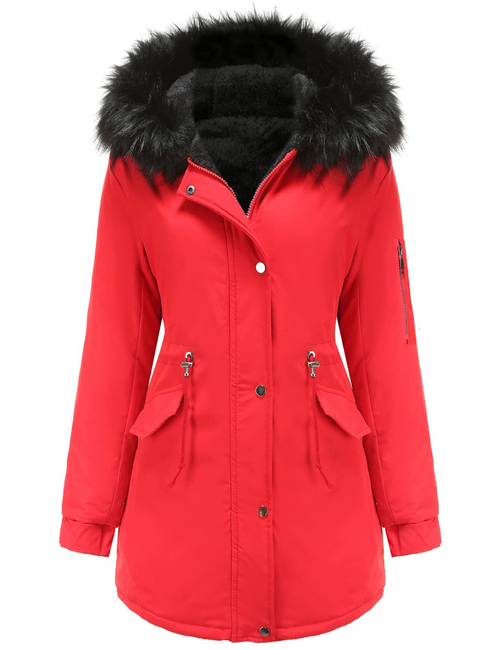Tuopuda Winterjacke Damen Lang Wintermantel Warm Winter Jacke mit Kapuze Reissverschluss Parka Fleec