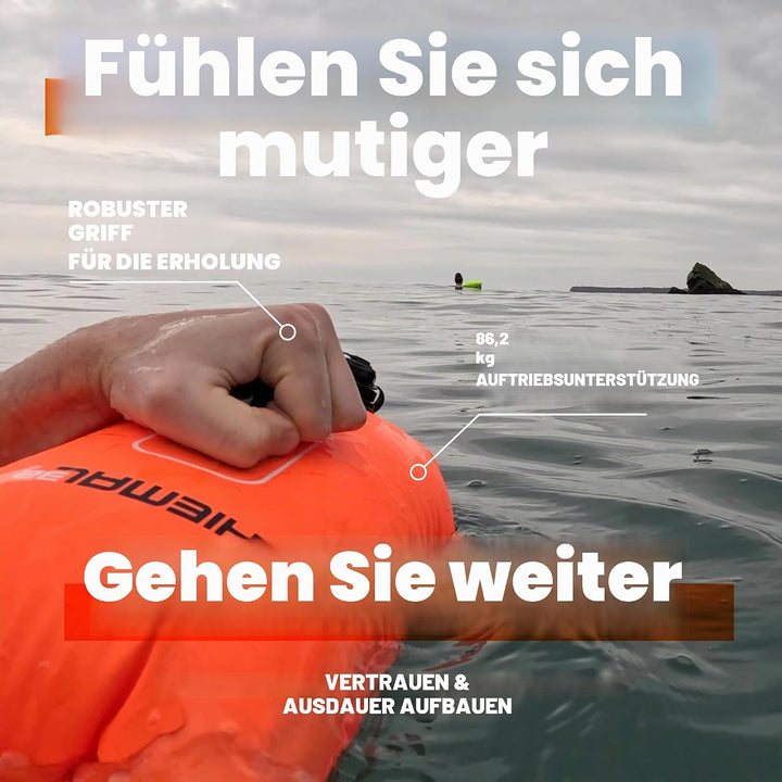 Schwimmboje für offene Gewässer, 15 l, vollständig wasserdicht, Schwimmblase – super sicher mit höhe