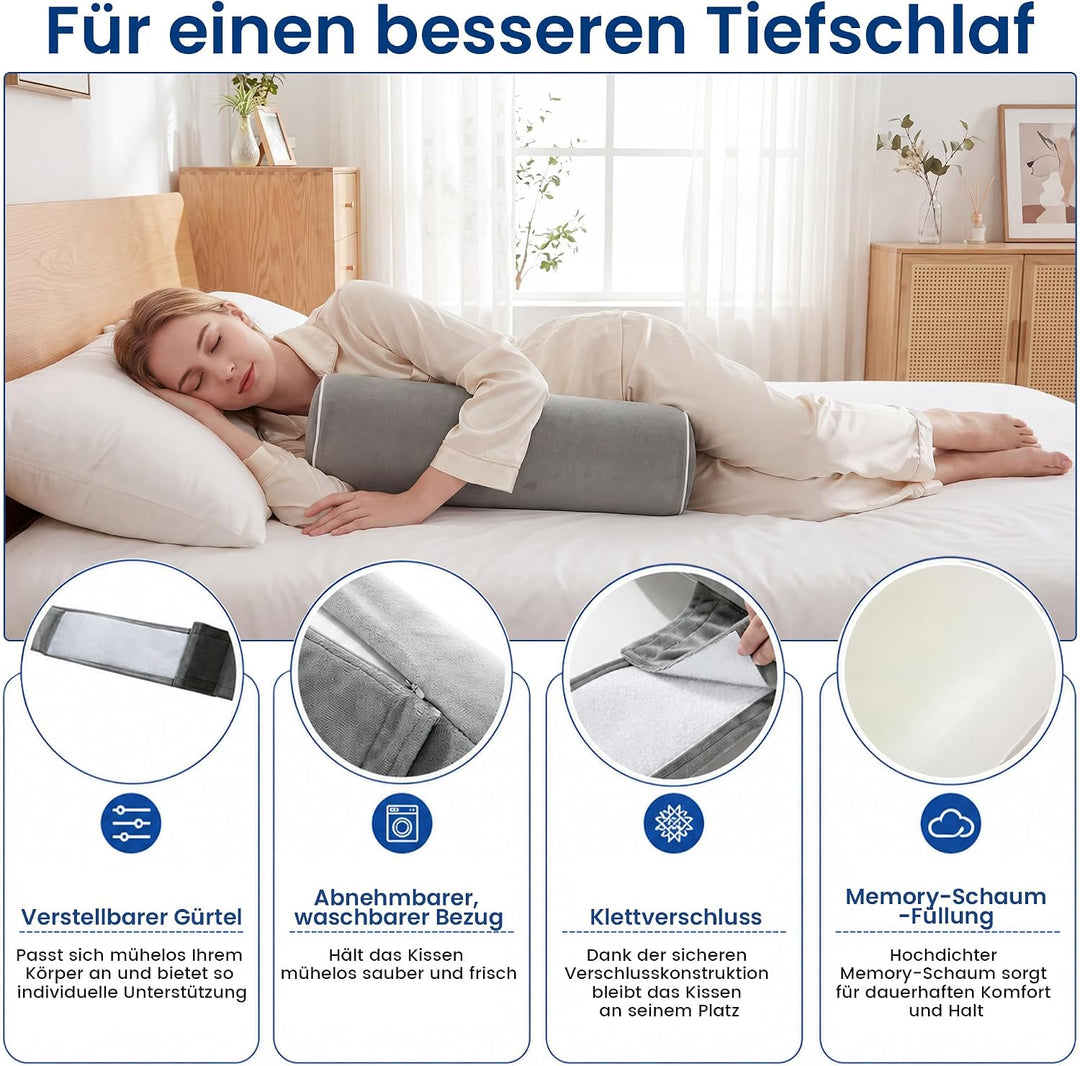 Körperkissen für Seiten- &amp; Rückenschläfer, Zylinder-Lagerungskissen, Rollkissen aus hochdichtem Scha