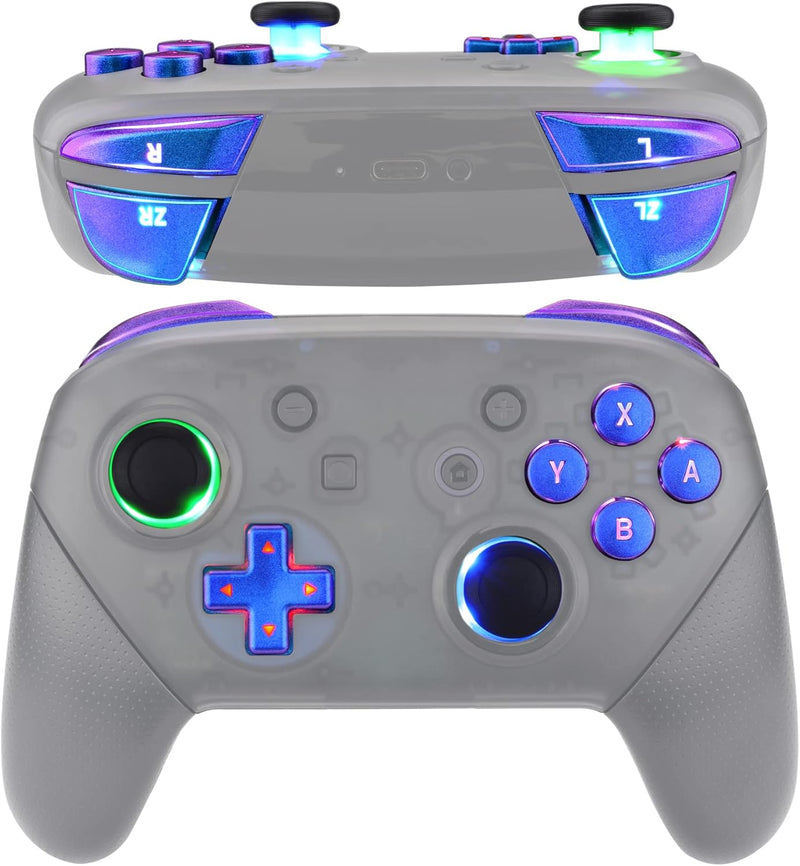 eXtremeRate DTFS LED Tasten Kit für NS Switch Pro Controller, 9 Modi 6 Bereiche Leucht Thumbsticks D
