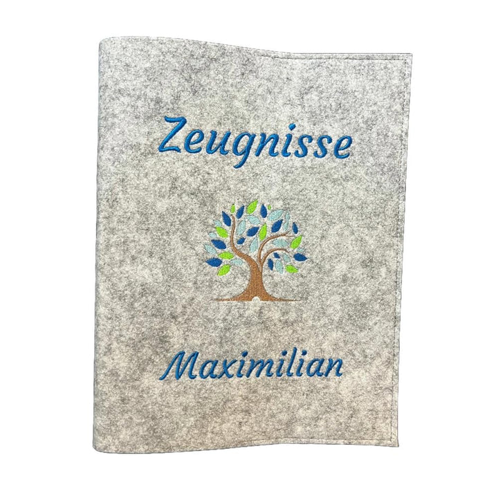 Generisch Personalisierte Zeugnismappe A4 aus Filz | Baum des Lebens hochwertig Bestickt | Schulkind