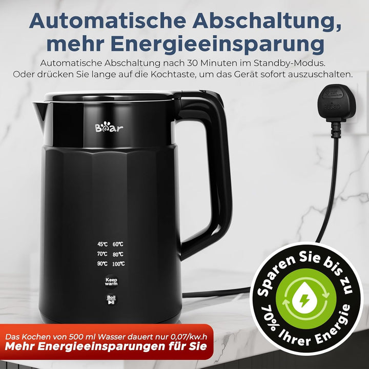 Bear Electric Kettle 1800W-2200W 1.7L 45°C ~ 100°C Kettle with 6 Temperature Controls, Automatic Shu