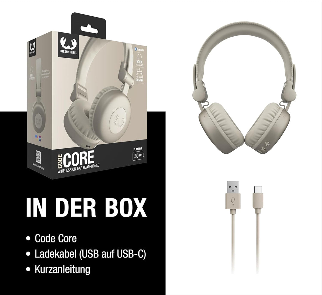 Fresh 'n Rebel Code Core, Bluetooth-Kopfhörer on-Ear, kabellos, 30 Stunden Spielzeit, mit Mikrofon u