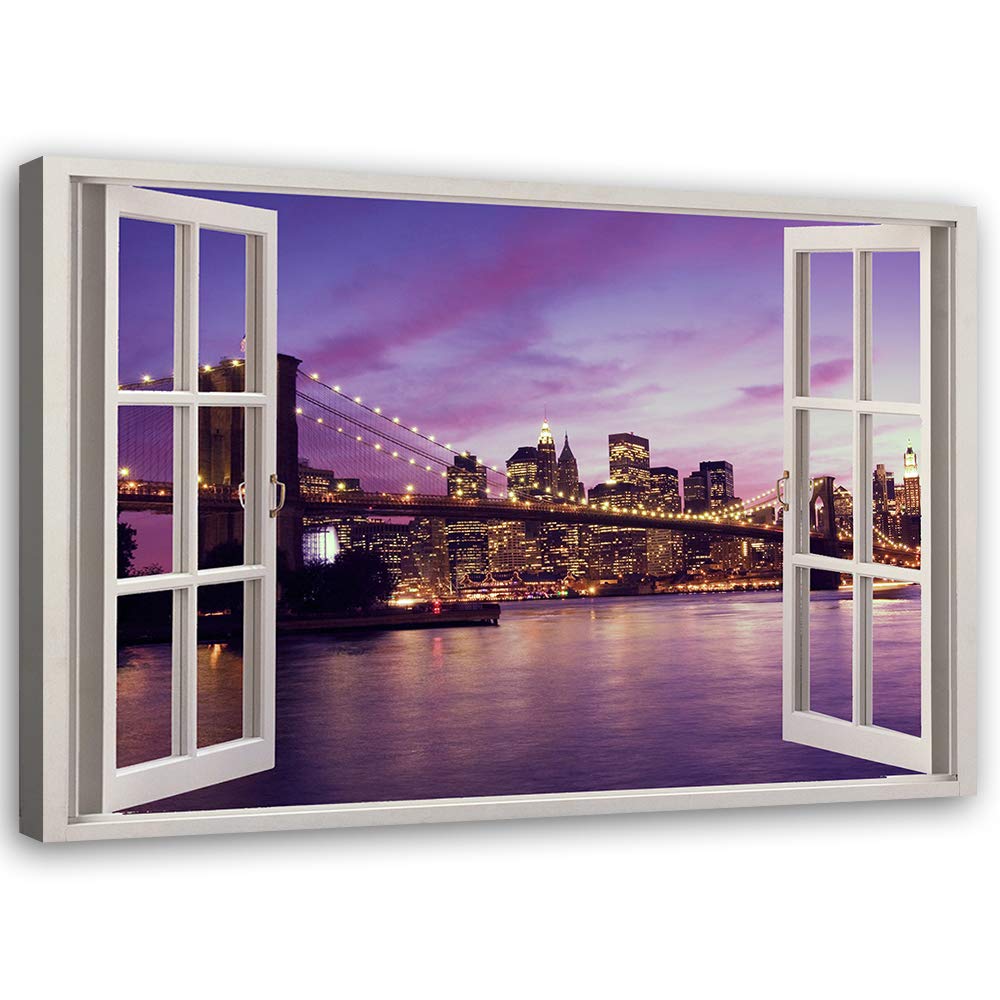 Leinwandbild XXL Brooklyn Bridge Wandbild Kunst 3D Illusion Violett 120x80 cm Leinwandbild 120x80 cm