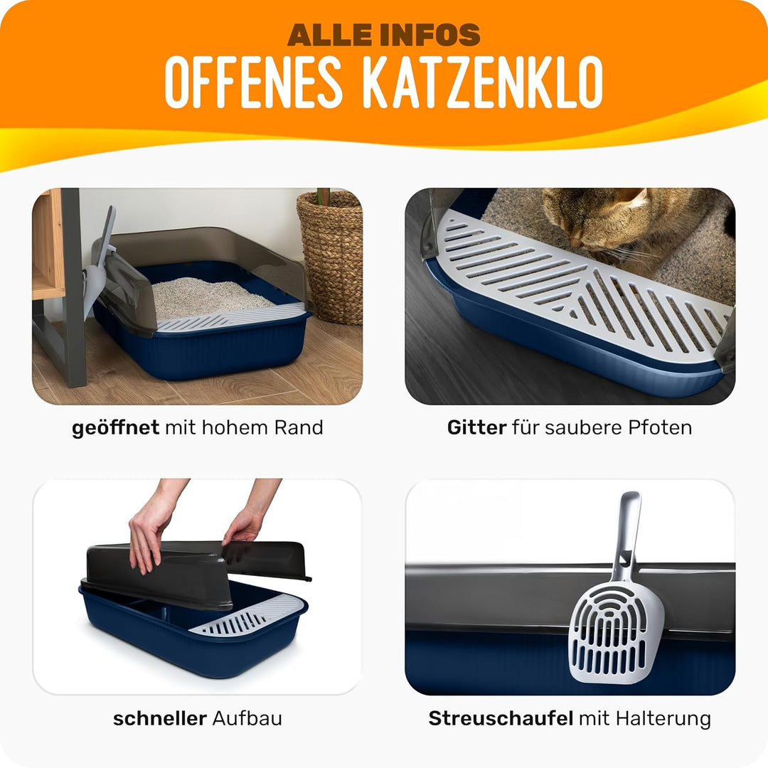 PETLIMA® | Offenes Katzenklo 50,5x34,5x18,5cm - Hoher Rand, frische Luft, Artgerecht, Katzentoilette