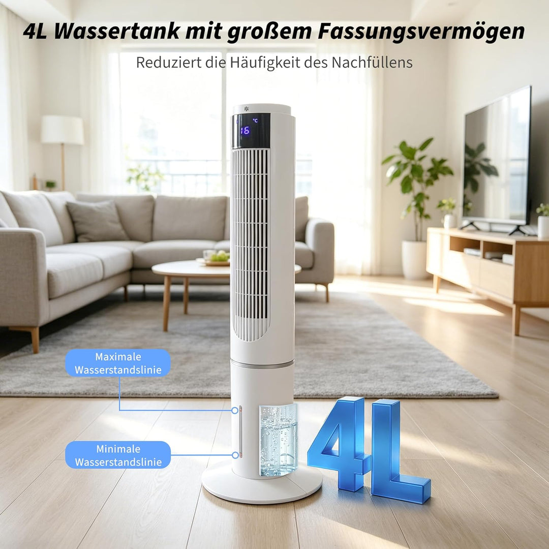 Citybee Turmventilator mit kühlung - Tower Fan leise - 3 Geschwindigstufen 3 Modi - 12 H Timer - 50°