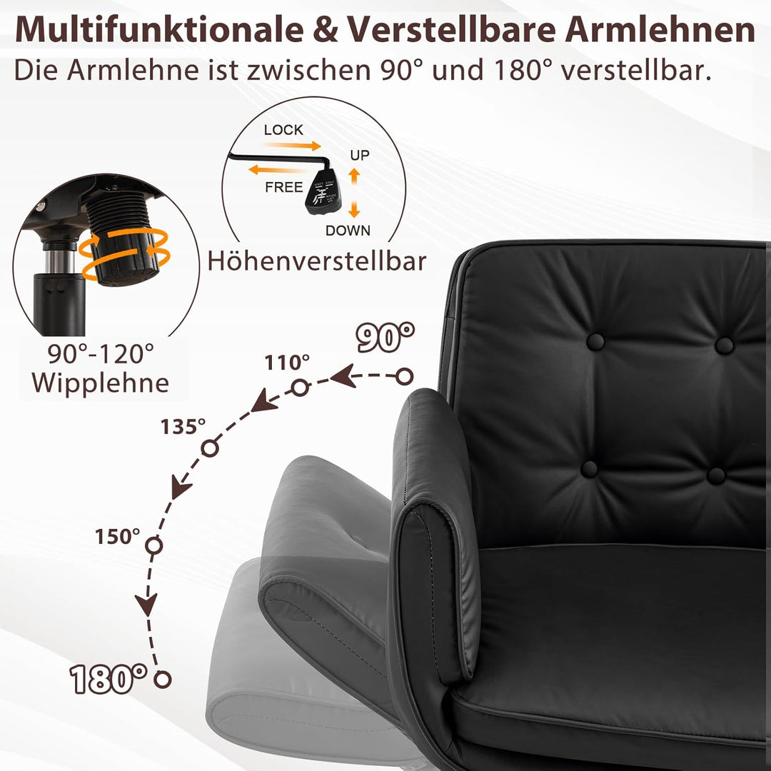 Bürostuhl Ergonomisch mit 5-Stufig Verstellbare Armlehnen, Schreibtischstuhl mit Breitem Sitzkissen,