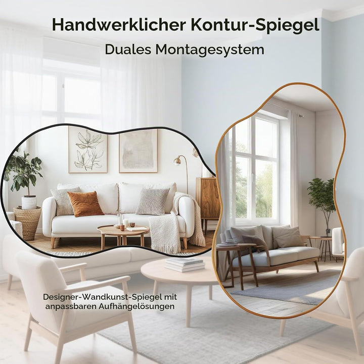 Clevich Spiegel Asymmetrisch 66x116cm Rahmen Alu, HD Glas Wandspiegel, Moderner Dekor-Spiegel, Schla