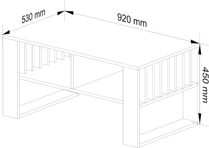 AKORD Couchtisch Holz Rockford mit einem Regal, 92x45x53cm, Für Wohnzimmer, Schlafzimmer Schrank, Mi