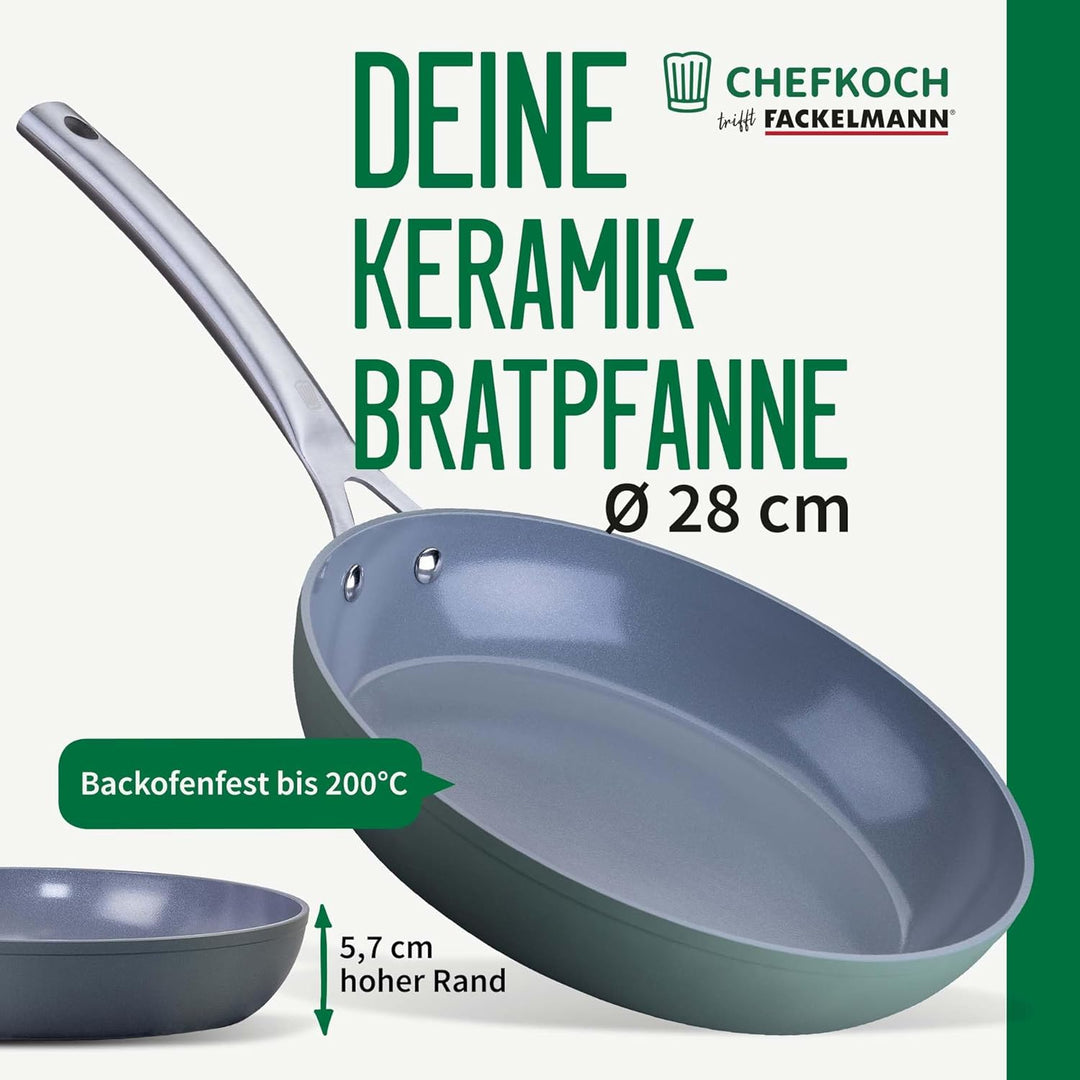 Chefkoch trifft Fackelmann Keramikpfanne Stuttgart Ø 28 cm – Hochwertige Antihaftbeschichtung, 100%