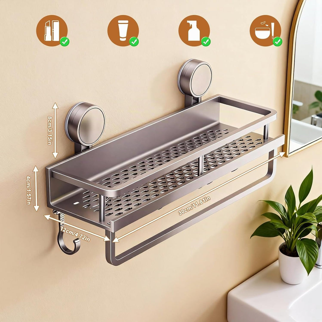 Saugnapf-Duschablage ohne Bohren, Duschablage Saugnapf, Duschgel Halterung mit 5 Haken und 1 Handtuc