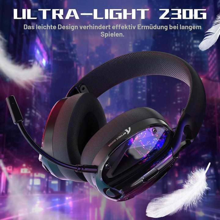 ATTACK SHARK L60 Kabelloses Gaming-Headset, 2,4G/BT/3,5mm-Kabel-Schwarz, Schwarz