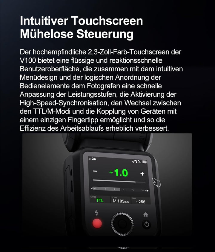 Godox V100-S V100S TTL Kamerablitz für Sony, Godox V1PRO-S Aufgerüstet,100Ws Rundkopf Blitzgerät mit