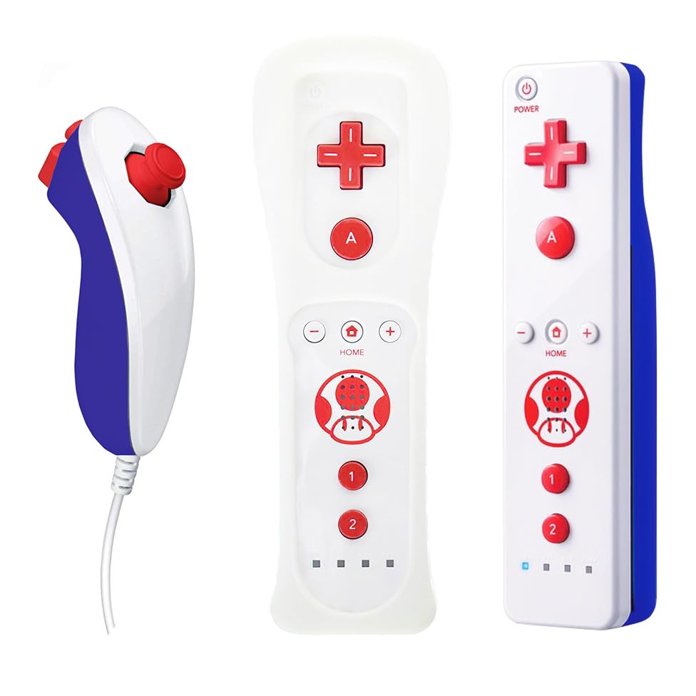 Qumox MotionPlus Controller Fernbedienung + Nunchuk für Wii Toad Ver Weiss/Blau, Weiss/Blau