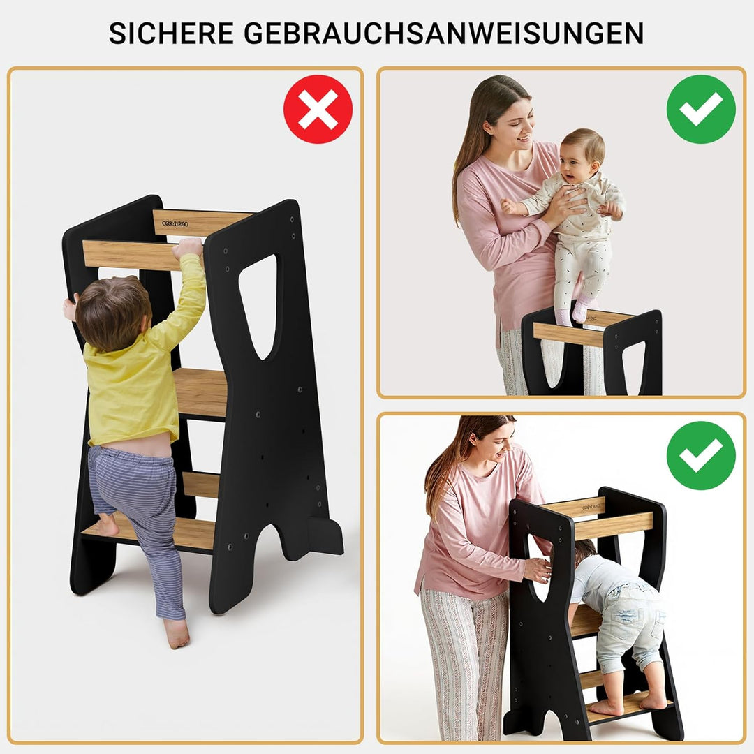 COSYLAND Lernturm ab 1 Jahr - Learning Tower - Höhenverstellbar Montessori Lernturm mit Kippschutz,