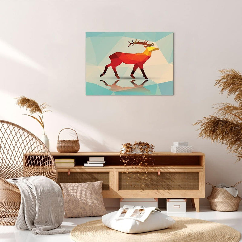 Bilder auf Leinwand Hirsch Illustration modern Grafik Leinwandbild 70x50cm Wandbilder Dekoration Woh