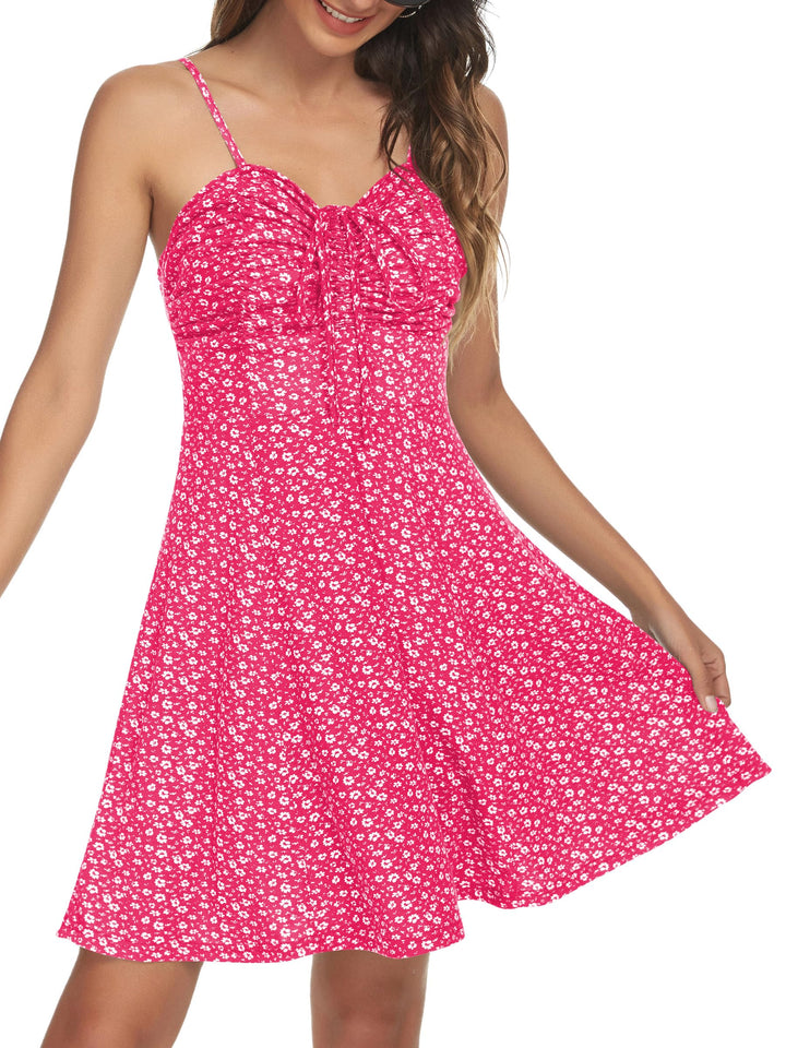 Missufe Damen Sommerkleid Swing Blumenkleid Freizeitkleid Spaghettiträger Cami Kleider S Heisses Ros