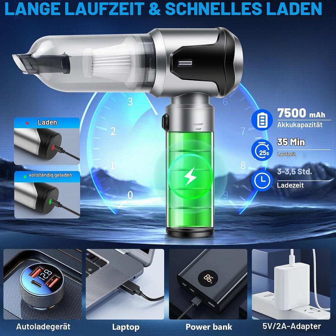 Handstaubsauger Akku Kabellos 25000Pa Mini Auto Staubsauger mit Bürstenloser Motor 4 in 1 Akku Staub
