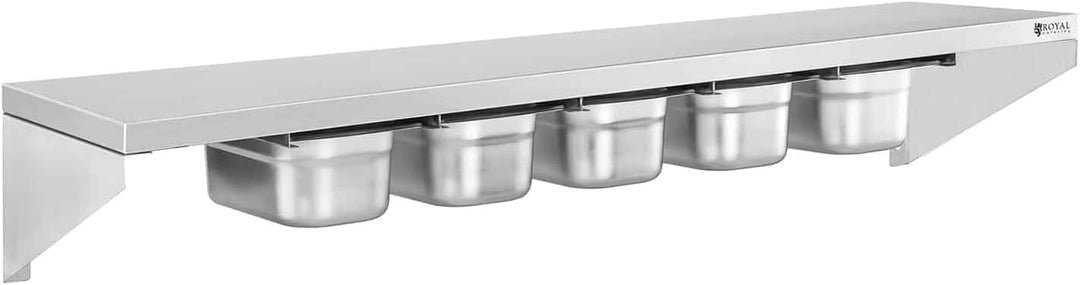 Royal Catering RCWR-5 GN1/4 Gewürzbord Edelstahl 120 cm 3,5 cm Stärke Bordstärke 5 GN 1/4 Gewürzstän